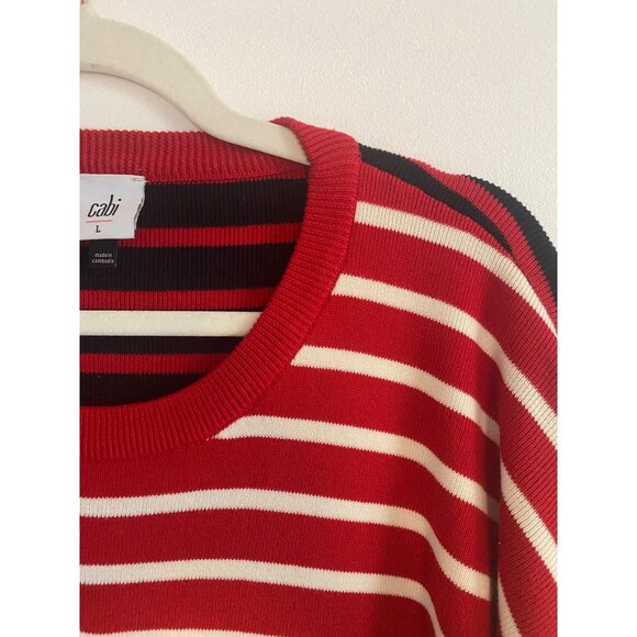 Cabi Red, Black & Cream Striped Long Sleeve Sweater With Pockets Size L - Picture 5 of 5